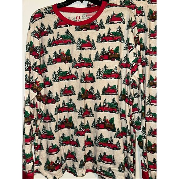 PJ Place Christmas Flannel Pajamas 2 pc. Unisex Adult XL Red Truck Tree Print - Picture 2 of 5